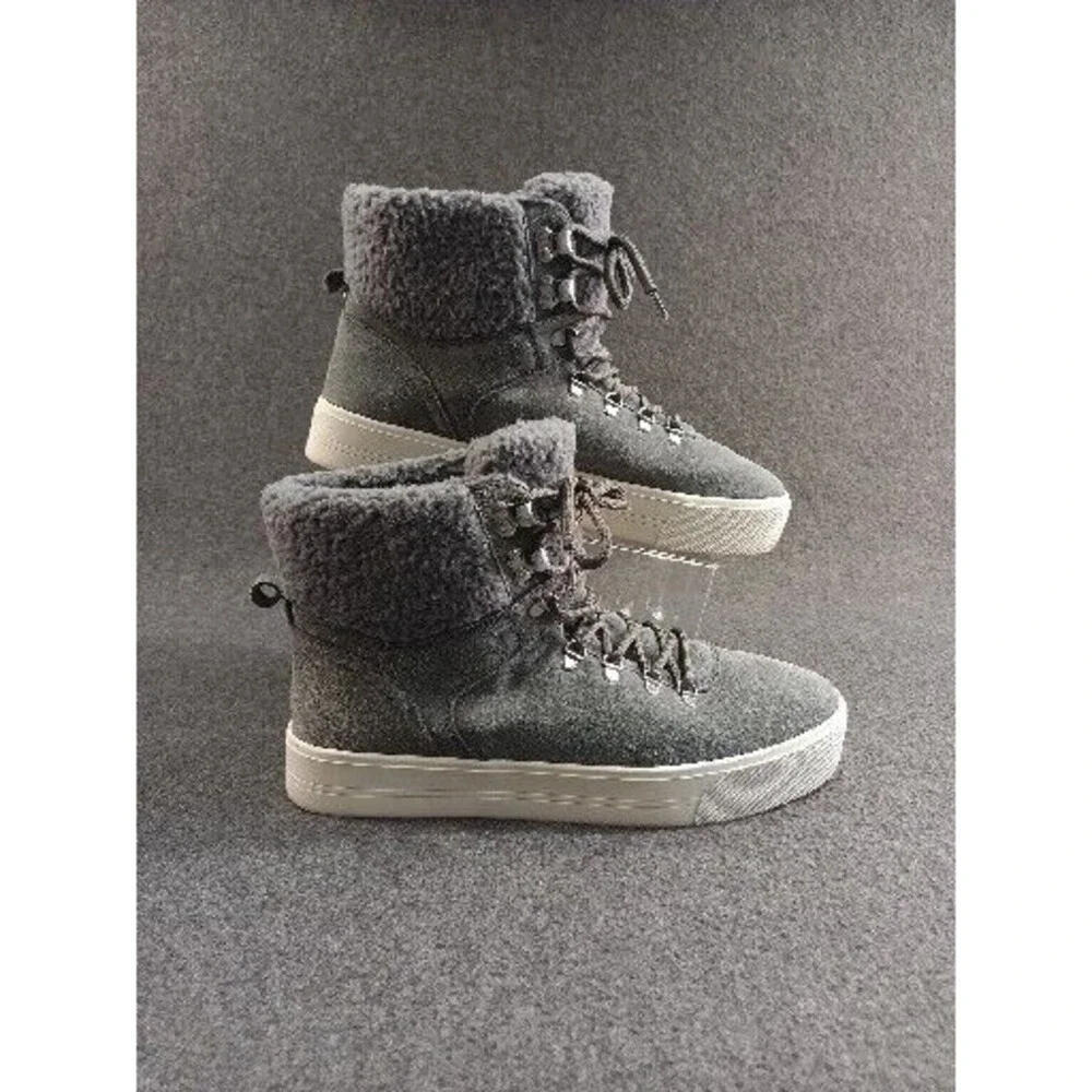 Marc Fisher Platform Sneaker Boots Women 10M Shearling Ankle Leather Lace Up